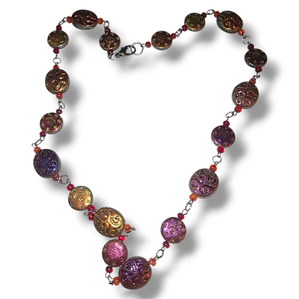 Dichroic Glass‎ Necklace Moon Celestial Beads Purple Gold Cosmic Art 19" - Picture 2 of 3